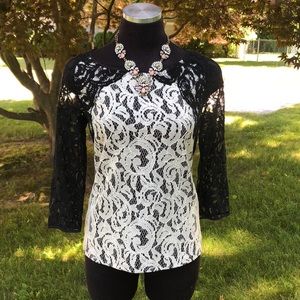 Ann Taylor black&white lace top EUC!!